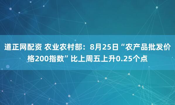 道正网配资 农业农村部：8月25日“农产品批发价格200指数”比上周五上升0.25个点