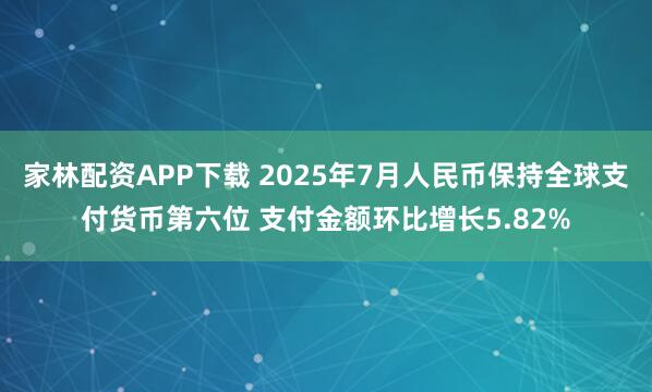 家林配资APP下载 2025年7月人民币保持全球支付货币第六位 支付金额环比增长5.82%
